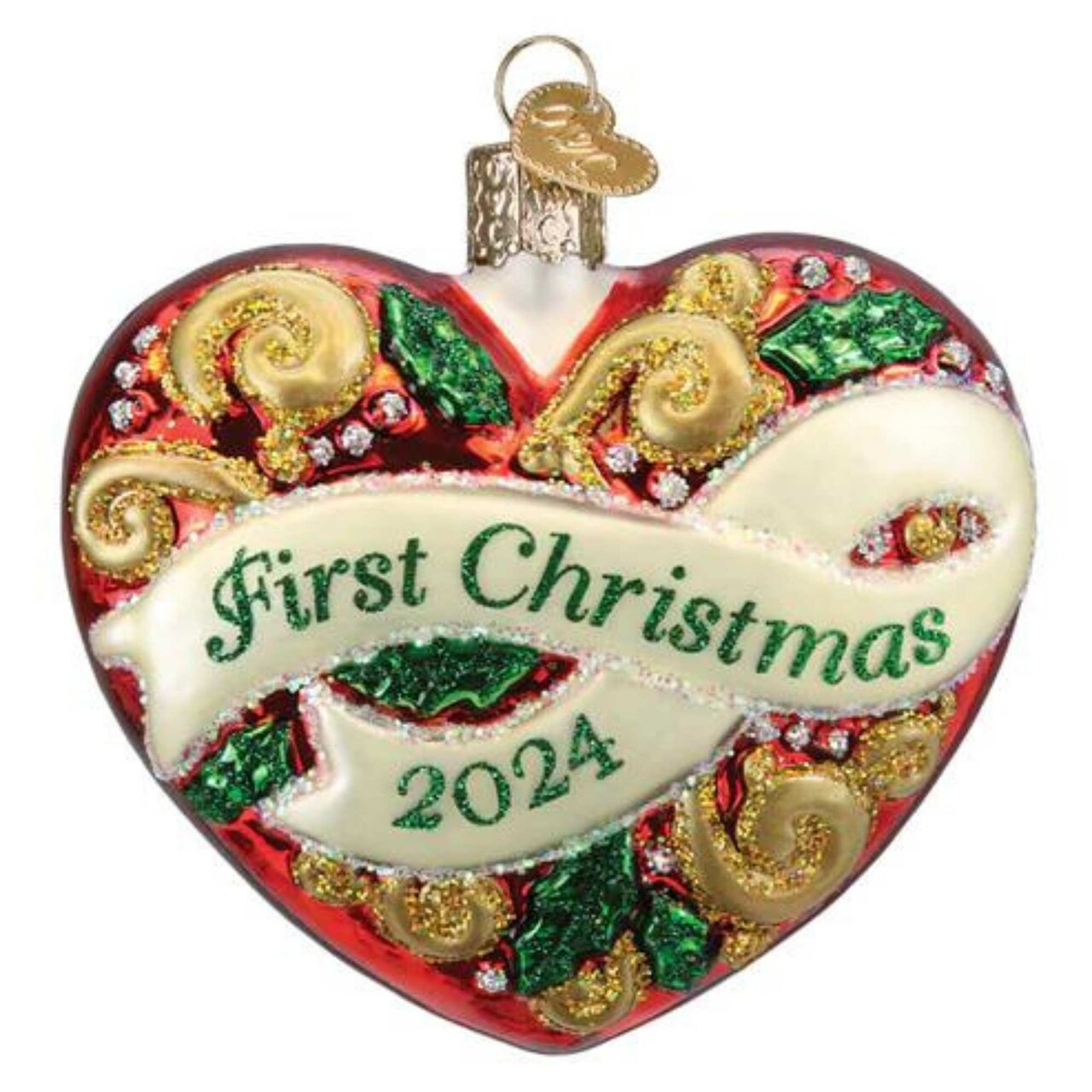Old World Christmas 2024 First Christmas Heart - 1 Glass Ornament 3.25 Inch, Glass 3.25 In 2024 First Christmas Heart Christmas Tree Ornament , Ornament Marriage Love 1St